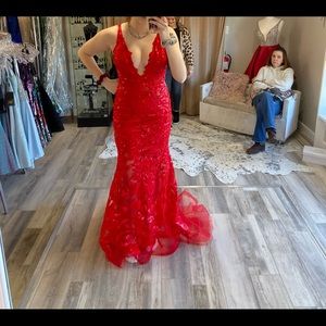 Red lace prom dress